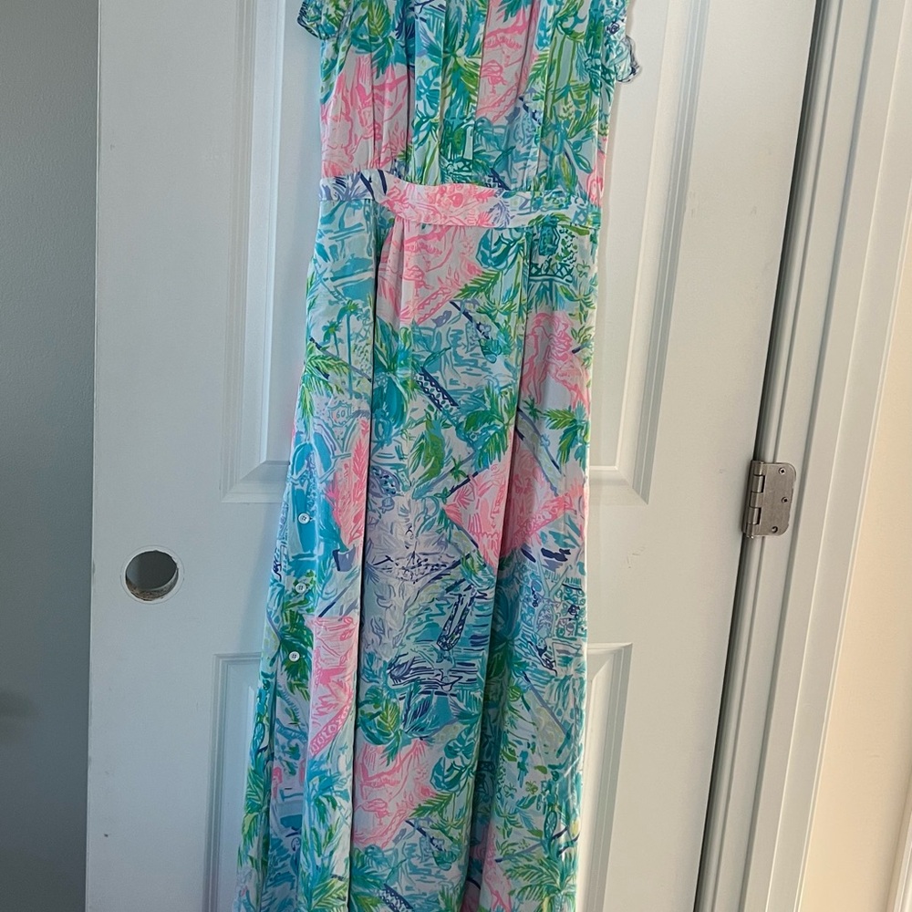 Lilly Pulitzer Vibrant Pink and Blue Maxi Dress